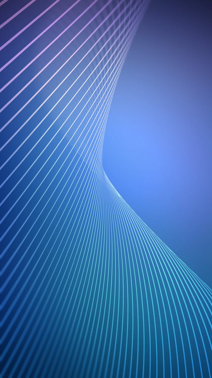 Dynamic blue and purple abstract background with curved lines creating a modern geometric pattern.